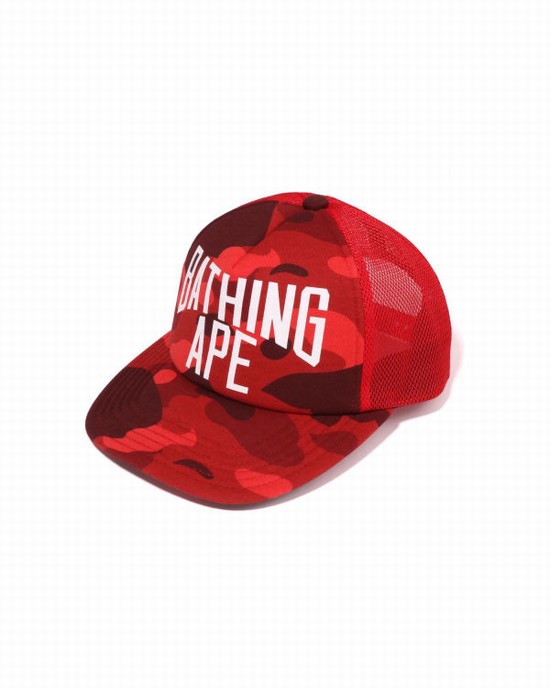 Casquettes Bape Color Camo NYC Logo Mesh Homme Rouge Clair | IEUZW4981