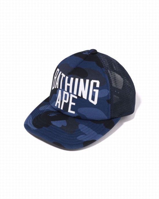 Casquettes Bape Color Camo NYC Logo Mesh Homme Bleu Marine Bleu | LXMRU4520