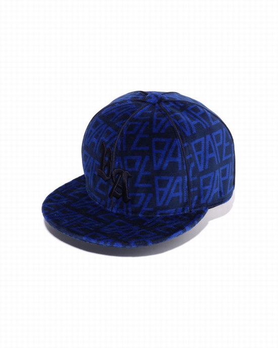 Casquettes Bape Logo Monogram Velour Homme Bleu Royal Bleu | DKMCA1754