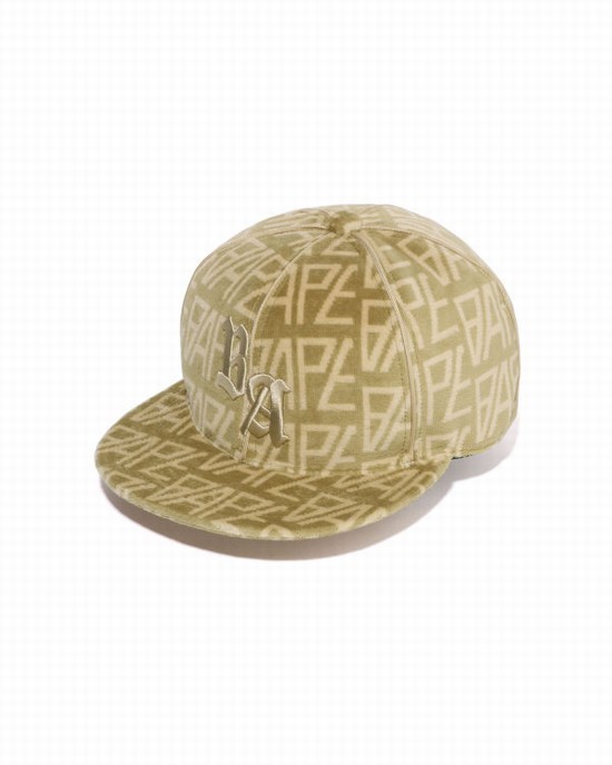 Casquettes Bape Logo Monogram Velour Homme Beige | PKLHR7459