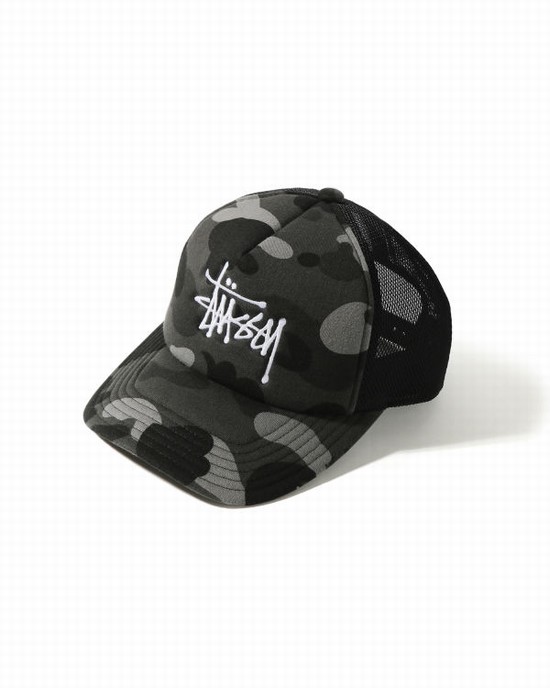 Casquettes Bape X Stussy Trucker Homme Noir | AOQHT7168