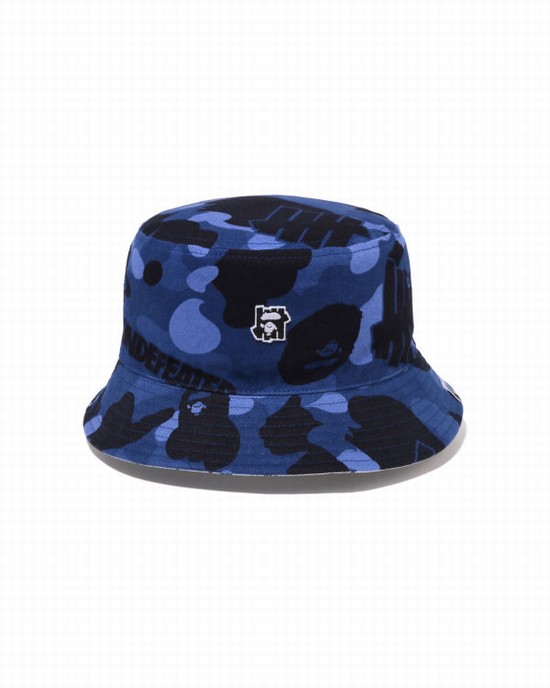 Chapeaux Bape X UNDFTD Color Camo Flannel Bucket Homme Bleu Marine Bleu | BROCP4516