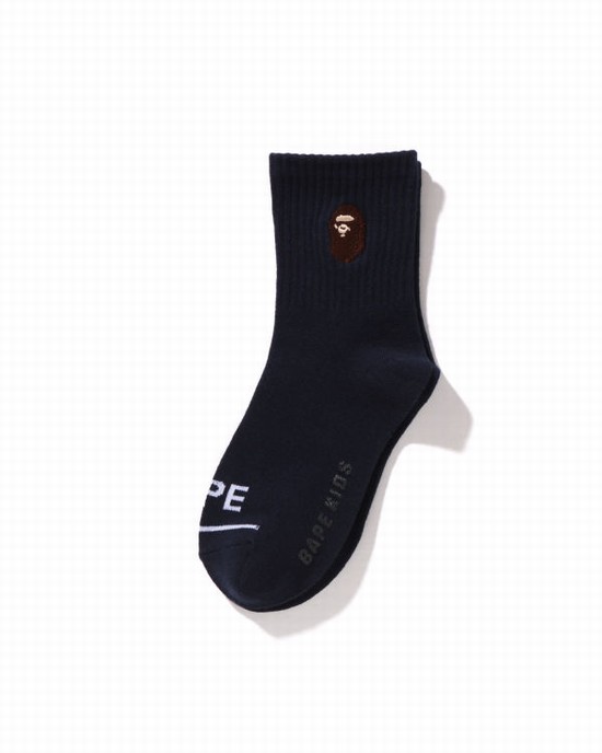 Chaussettes Bape Ape Head Nervuré Enfant Bleu Marine Bleu | JLPTV0894