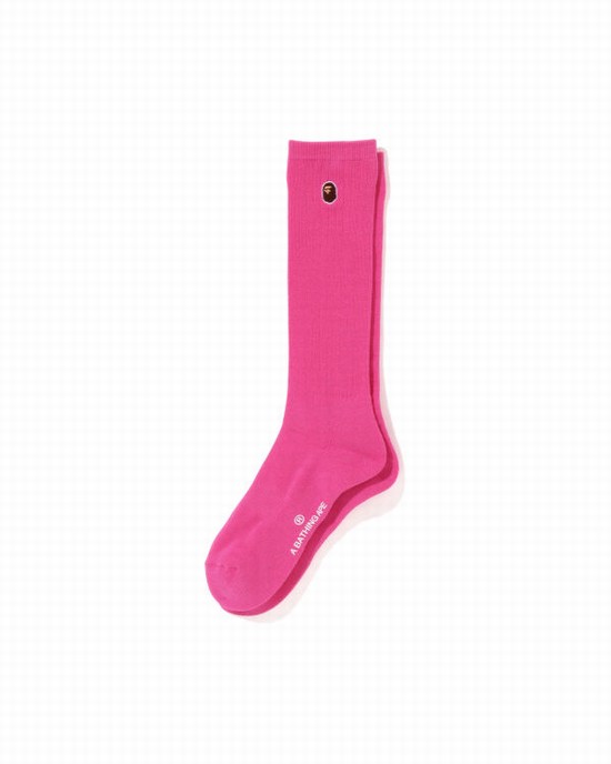 Chaussettes Bape Ape Head One Point Femme Rose | YAXDR9081