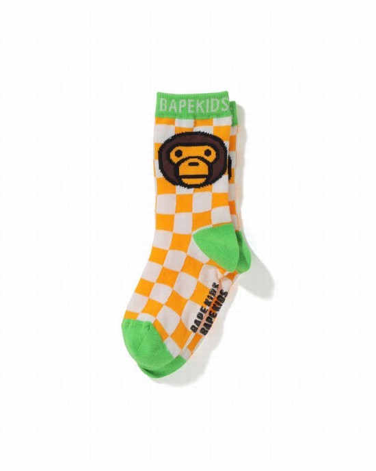 Chaussettes Bape Milo Checkered Flag Enfant Orange | IQVNH4819