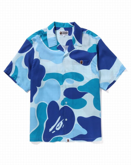 Chemises Bape ABC Camo Open Collar Homme Bleu Clair | KYZAI8791