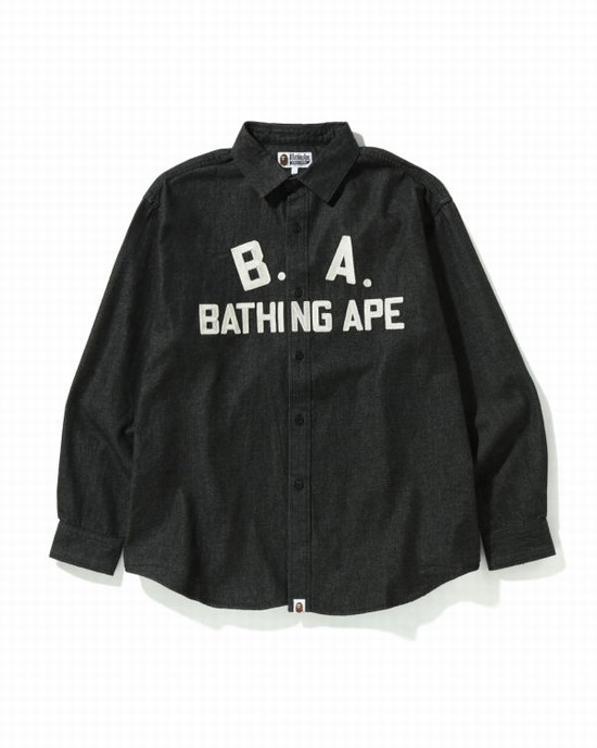 Chemises Bape B.A Loose Fit Denim Homme Noir | EXHAY2486