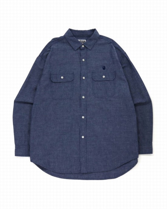 Chemises Bape Chambray Loose Fit Homme Bleu | WPJUV5706