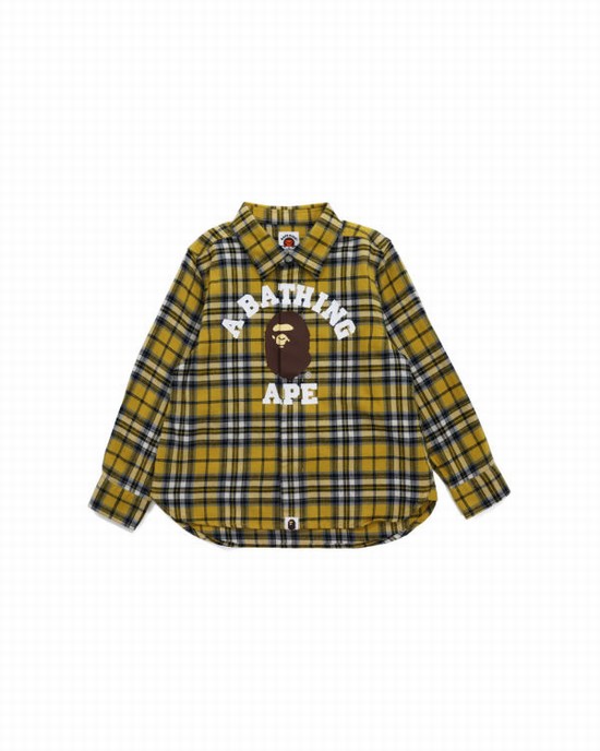 Chemises Bape College Flannel Check Enfant Kaki | TQPFZ7652