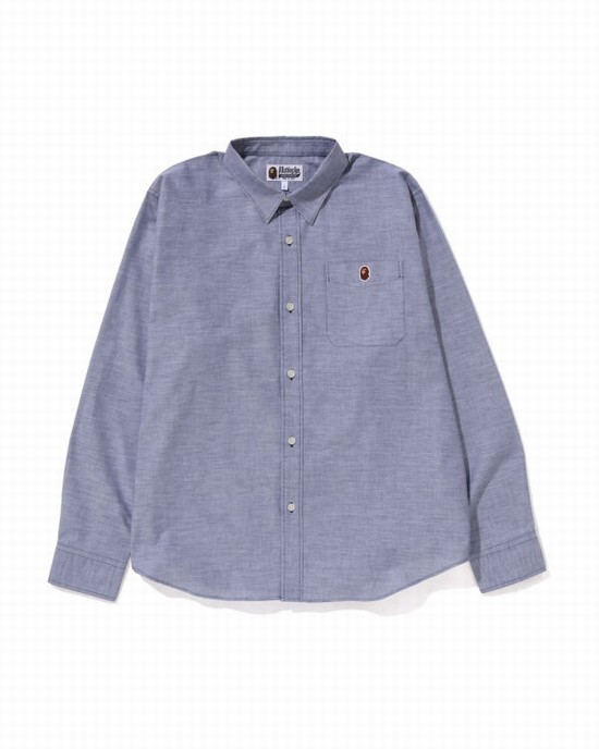 Chemises Bape Oxford relaxed fit Homme Bleu | CWMON2587