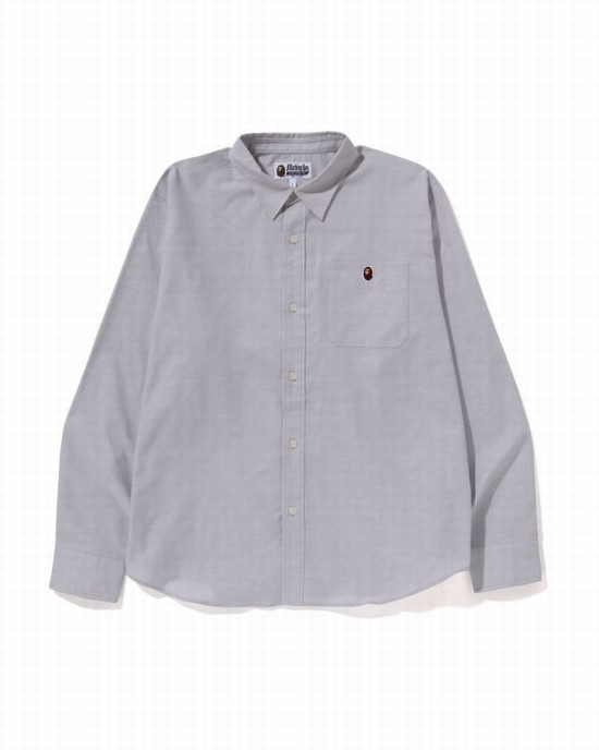 Chemises Bape Oxford relaxed fit Homme Grise | MQJEX2019