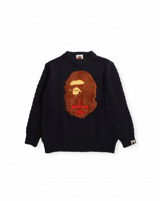 Knitwear Bape Ape Head Patch Enfant Bleu Marine Bleu | GCYEA6417