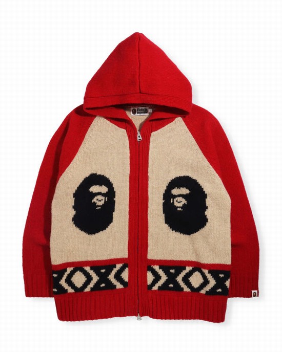 Knitwear Bape Ape Head Zip Homme Rouge Clair | JLXMV1325