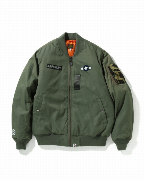 Manteaux Bape Busy Shark Loose Fit MA-1 Homme Vert Clair | PWBXK5348