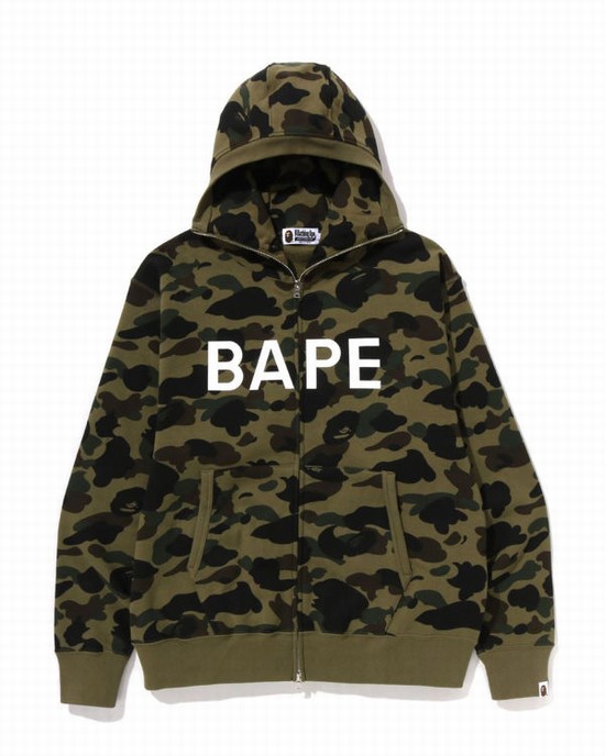 Sweat À Capuche Bape 1st Camo Balaclava Full Zip Homme Vert | LBCQK7402