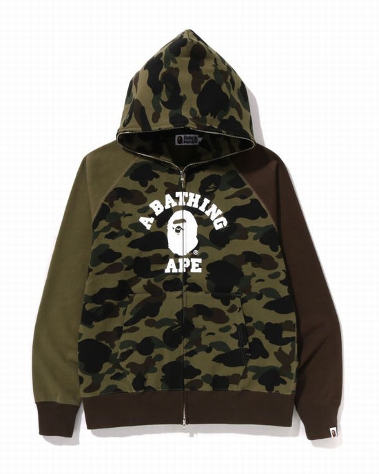 Sweat À Capuche Bape 1st Camo Crazy College Full Zip Homme Vert | FDOYK8791