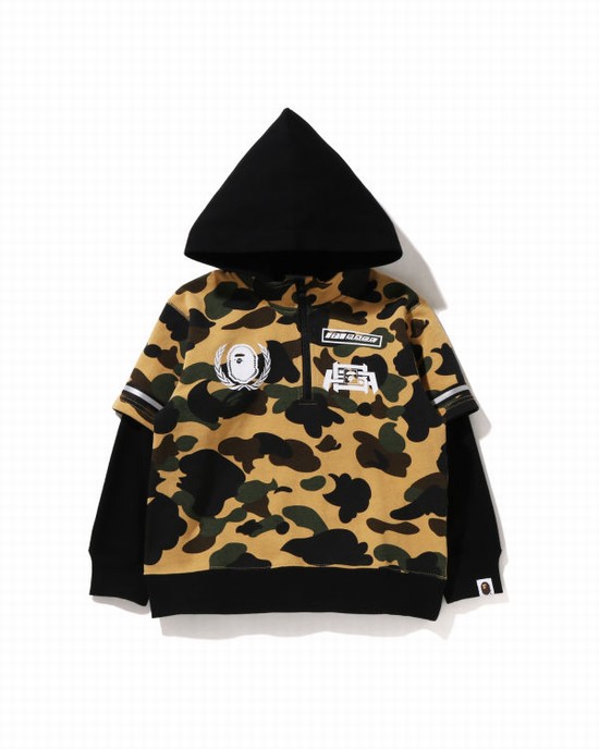 Sweat À Capuche Bape 1st Camo Racing Layered Pullover Enfant Jaune | FNUTB9032