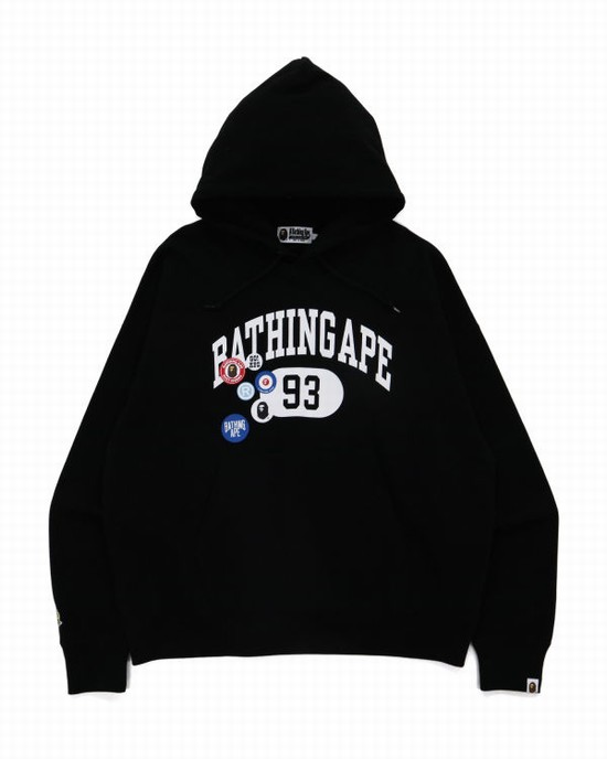 Sweat À Capuche Bape Badge Motif Loose Fit Pullover Homme Noir | JDKIB4081