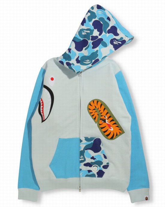 Sweat À Capuche Bape Big ABC Camo Multi Shark Full Zip Femme Bleu | KTYDA6842