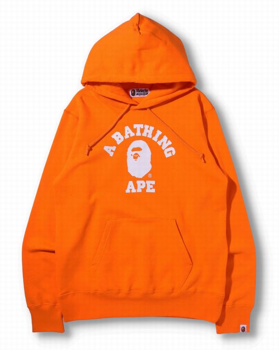 Sweat À Capuche Bape College Pullover Homme Orange | BHFXV5382