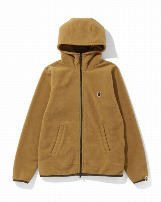 Sweat À Capuche Bape Fleece one point zip Femme Beige | ZXTDP5087