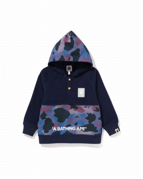 Sweat À Capuche Bape Grid Camo Half Snap Fleece Pullover Enfant Bleu Marine Bleu | NLEIG1394