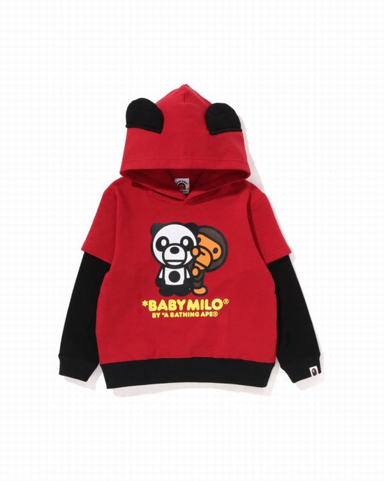 Sweat À Capuche Bape Milo Panda Layered Pullover Enfant Rouge Clair | BYTMX9640