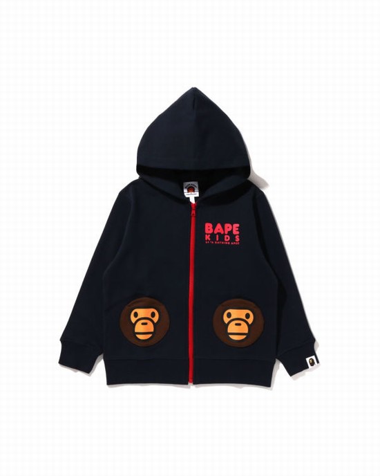 Sweat À Capuche Bape Milo Pocket Zip Enfant Bleu Marine Bleu | MTVRG2173