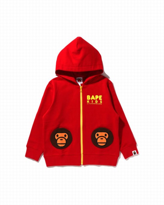 Sweat À Capuche Bape Milo Pocket Zip Enfant Rouge Clair | YFLGT5137