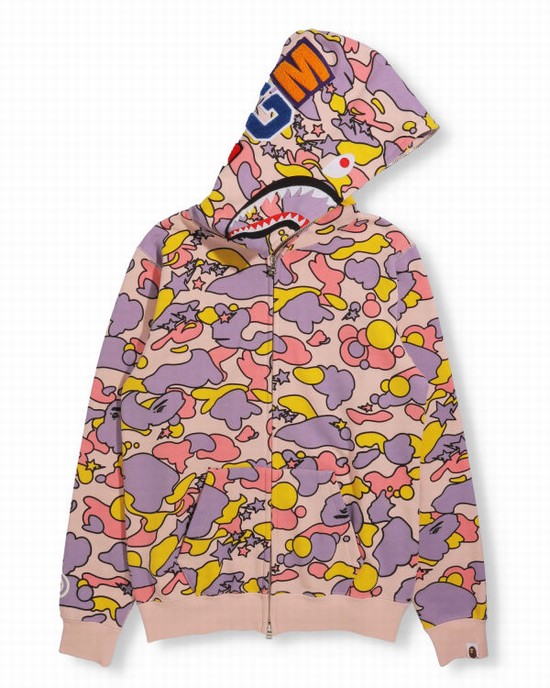 Sweat À Capuche Bape STA Camo Shark Full Zip Femme Rose | JOZTG1270