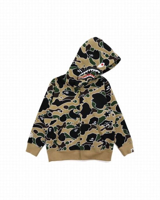 Sweat À Capuche Bape STA Camo Shark Zip Enfant Kaki | ELAGS0341