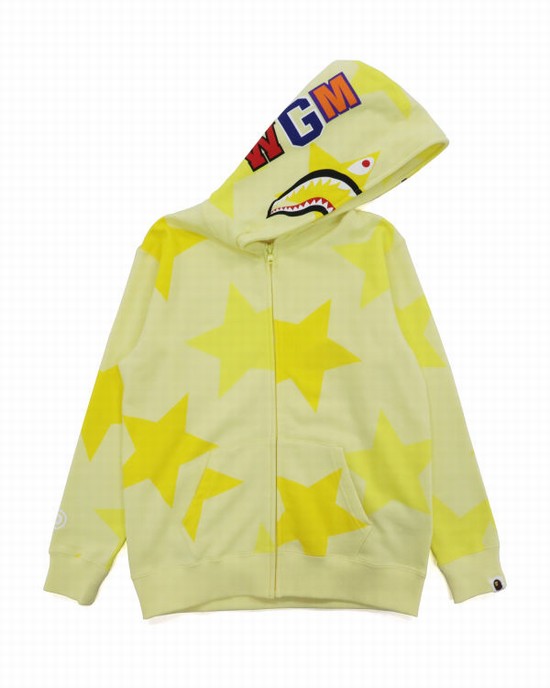 Sweat À Capuche Bape STA Pattern Shark Full Zip Femme Jaune | LMHFN3589