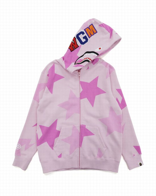 Sweat À Capuche Bape STA Pattern Shark Full Zip Femme Rose | YEULR7840