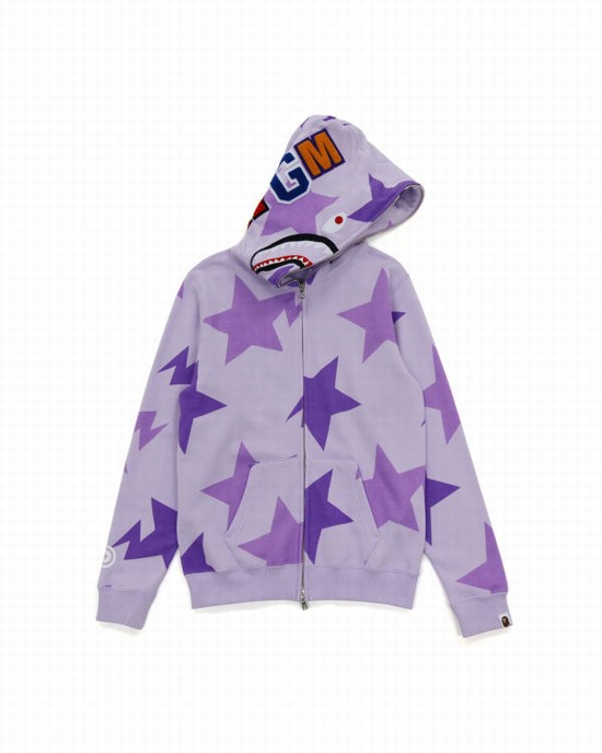 Sweat À Capuche Bape STA Pattern Shark Zip Enfant Violette | XRGKC1570