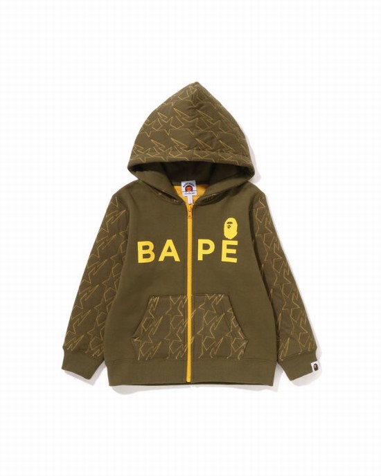 Sweat À Capuche Bape STA Quilting Zip Enfant Vert | JPMOK8326