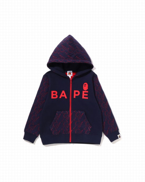 Sweat À Capuche Bape STA Quilting Zip Enfant Bleu Marine Bleu | LMNKF3681