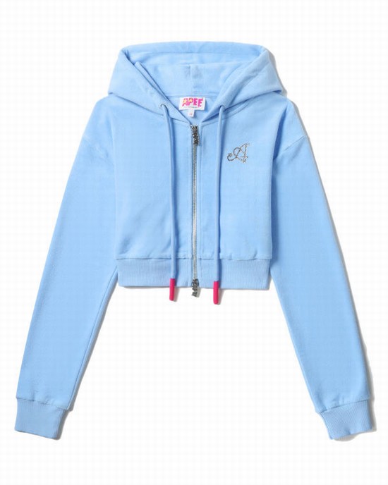 Sweat À Capuche Bape Towelling zip-up crop Femme Bleu | QYZPL2519