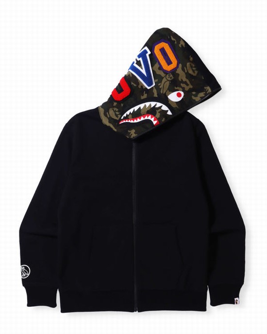 Sweat À Capuche Bape X OVO Woodland Camo Shark Reversible Full Zip Homme Noir | KJUYO0356