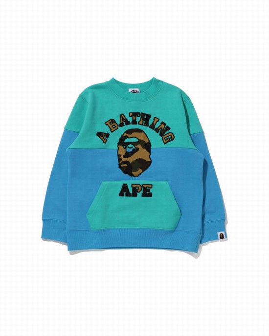 Sweats Bape 1st Camo College Patch Colourblock Crewneck Enfant Vert Clair | BAIHC4752