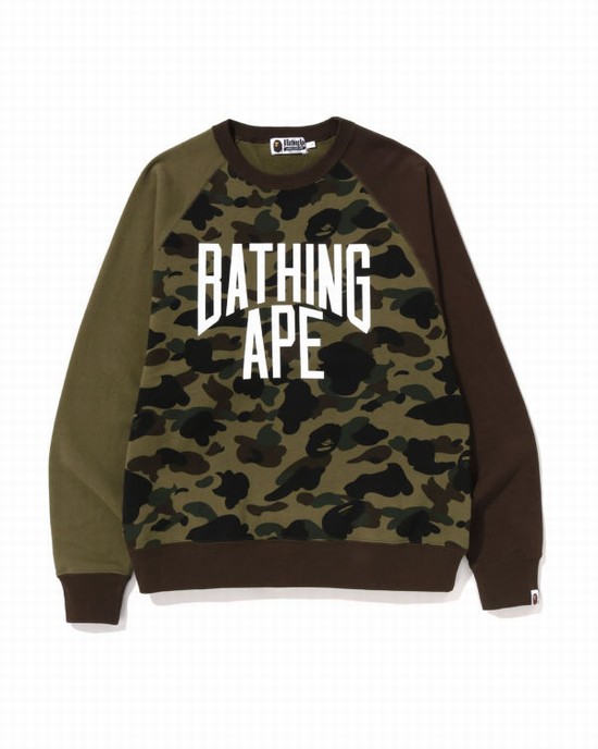 Sweats Bape 1st Camo Crazy Bathing Ape Relaxed Fit Crewneck Homme Vert | HFUBL0512