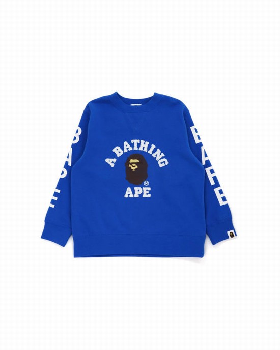 Sweats Bape College Crewneck Enfant Bleu | RKHZP8043