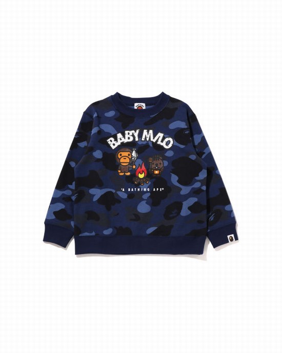 Sweats Bape Color Camo Milo Camp Crewneck Enfant Bleu Marine Bleu | VGECJ3217