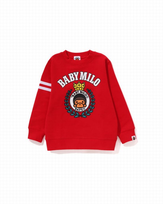 Sweats Bape Milo Emblem Crewneck Enfant Rouge Clair | XMKOS9347