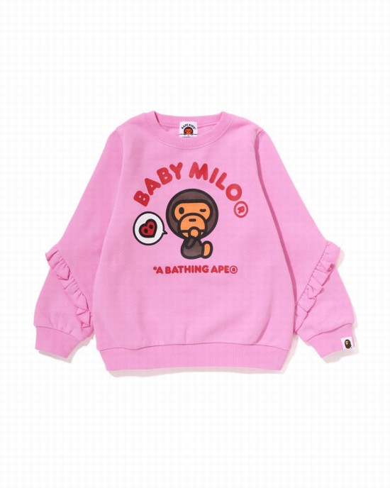 Sweats Bape Milo Heart Frill Crewneck Enfant Rose | IDNOG5638