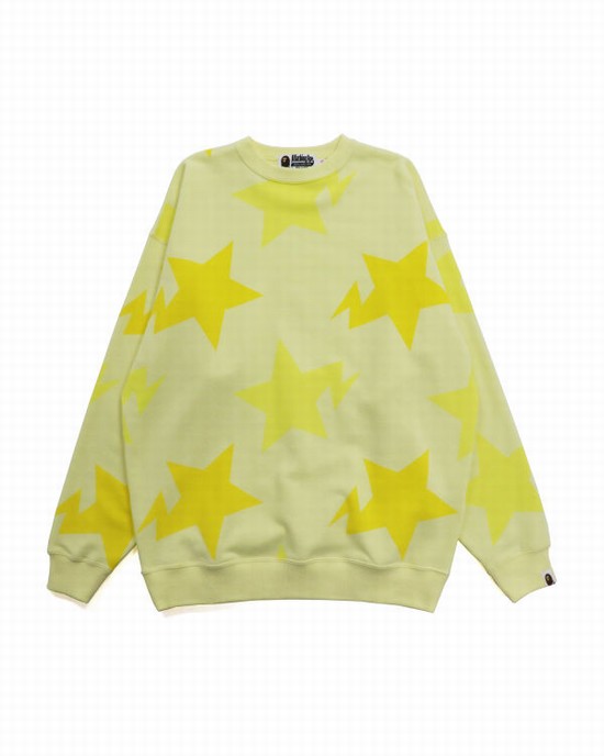 Sweats Bape STA Pattern Oversized Crewneck Femme Jaune | AYJNB3875