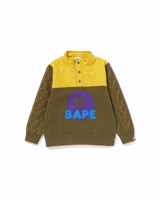 Sweats Bape STA Quilting Ape Head Half Snap Enfant Kaki Foncé | WAYPD4921