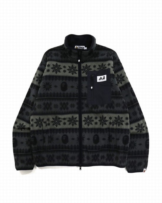 Sweats Bape Snow Pattern Relaxed Fit Zip Fleece Homme Noir | JCEKH5604