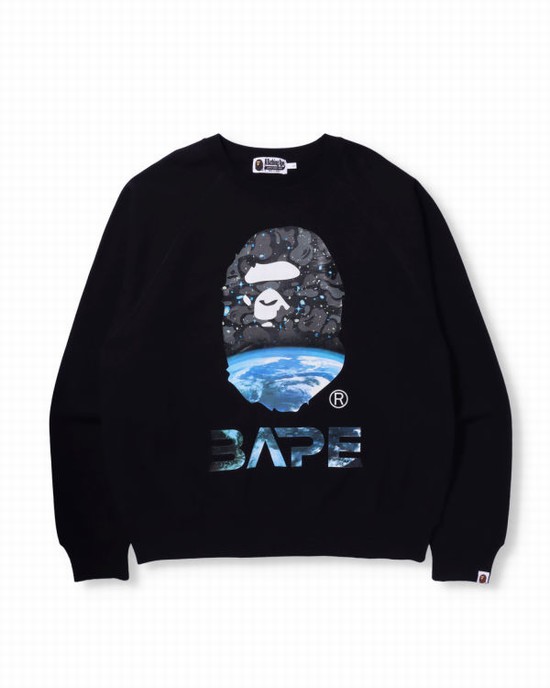 Sweats Bape Space Camo Ape Head Loose Fit Crewneck Homme Noir | IZYXW6907