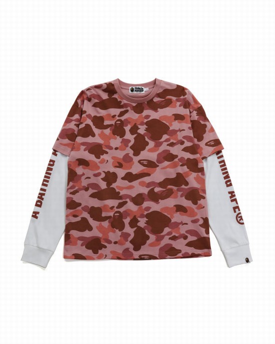 T Shirts Bape 1st Camo Oversized L/S Femme Rose | BJIAG1872