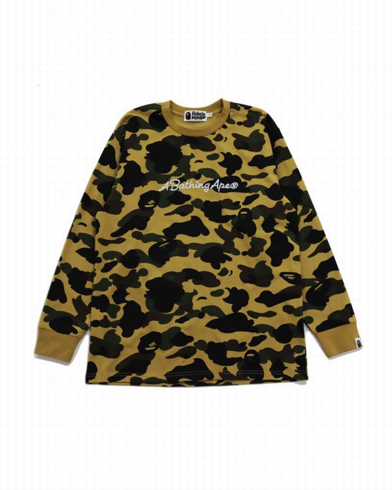 T Shirts Bape 1st Camo Oversized L/S Femme Kaki | NFXOL6231